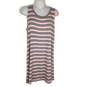 LOGO by Lori Goldstein Womens Tank Top Medium Pink Green Striped Stretch Scoop